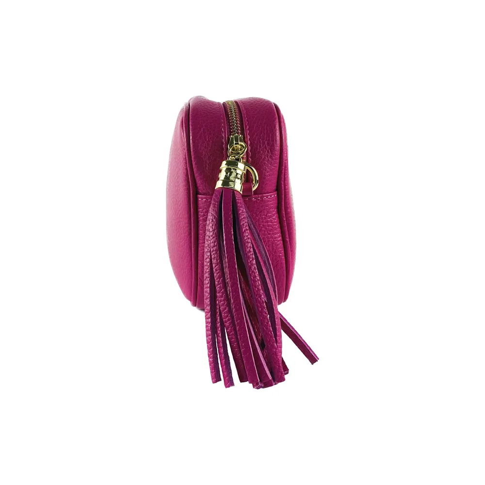 Renato Borzatta Leather Tassel Camera Shoulder Crossbody Bag Fuchsia Pink