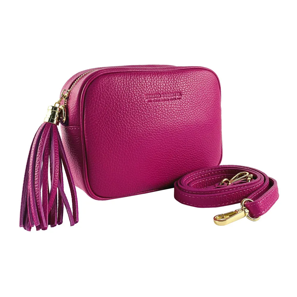Renato Borzatta Leather Tassel Camera Shoulder Crossbody Bag Fuchsia Pink