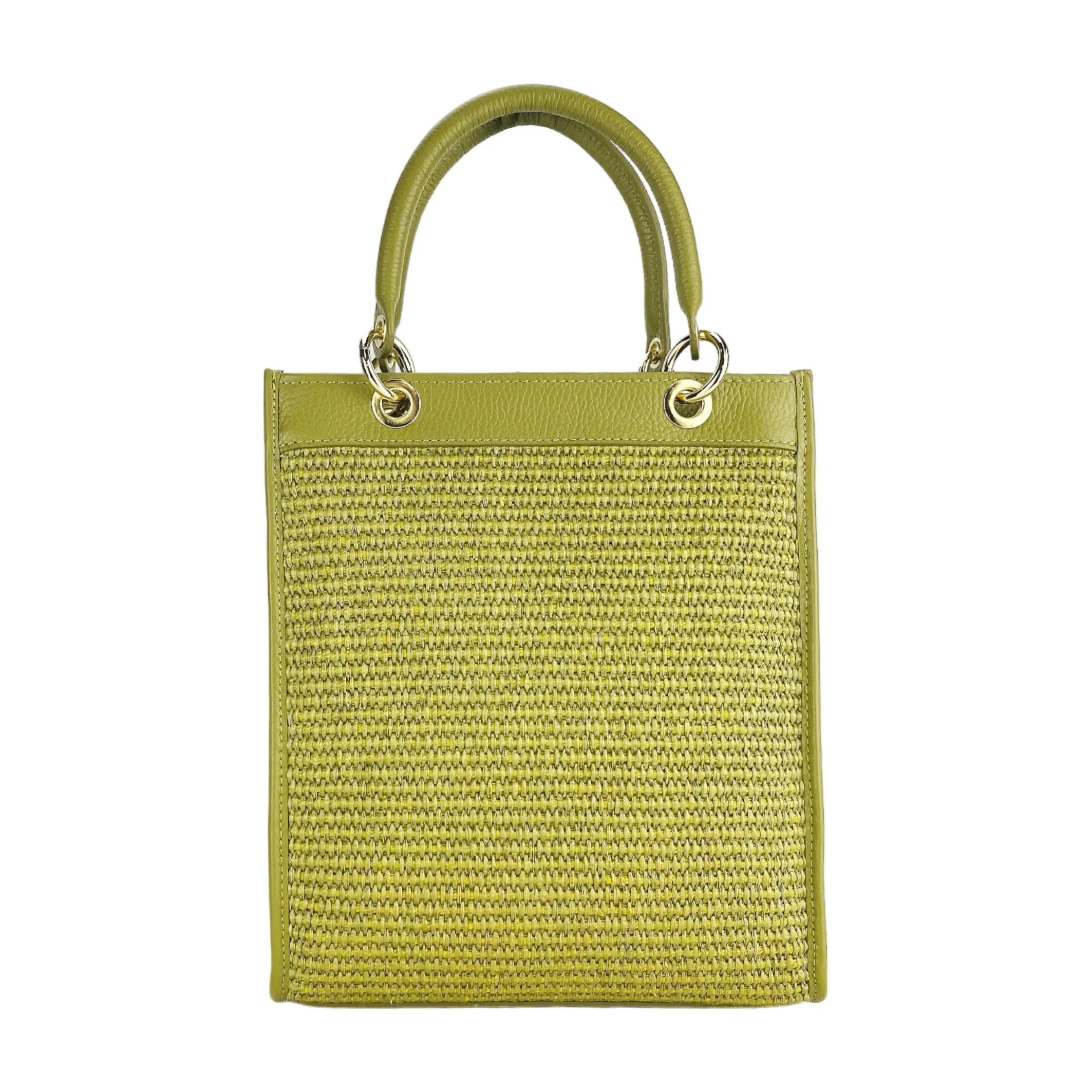 Renato Borzatta Vertical leather and straw handbag shoulder bag green