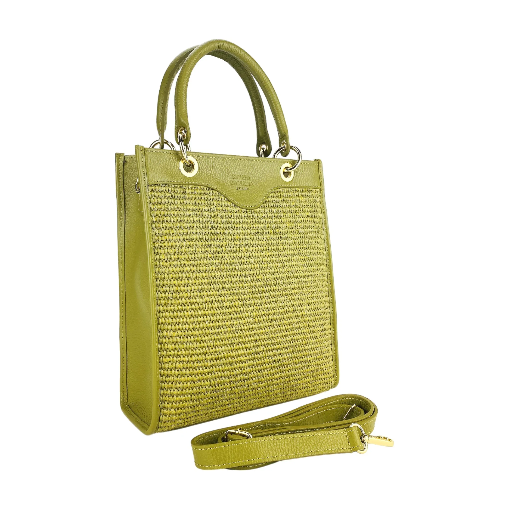 Renato Borzatta Vertical leather and straw handbag shoulder bag green