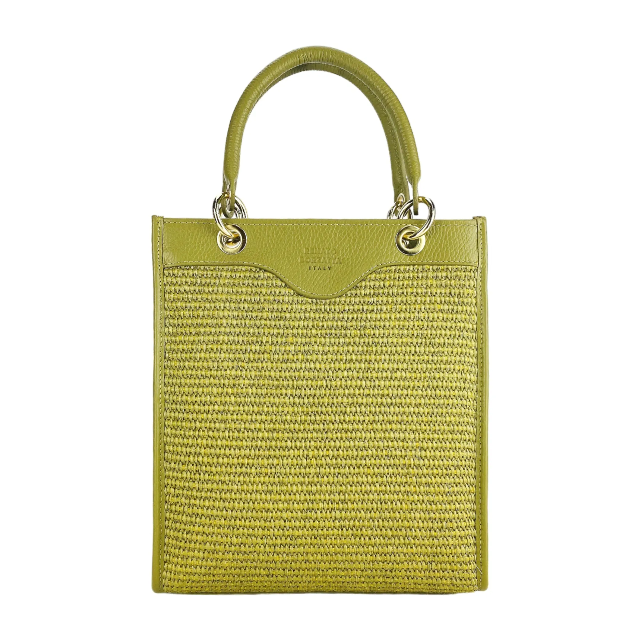 Renato Borzatta Vertical leather and straw handbag shoulder bag green