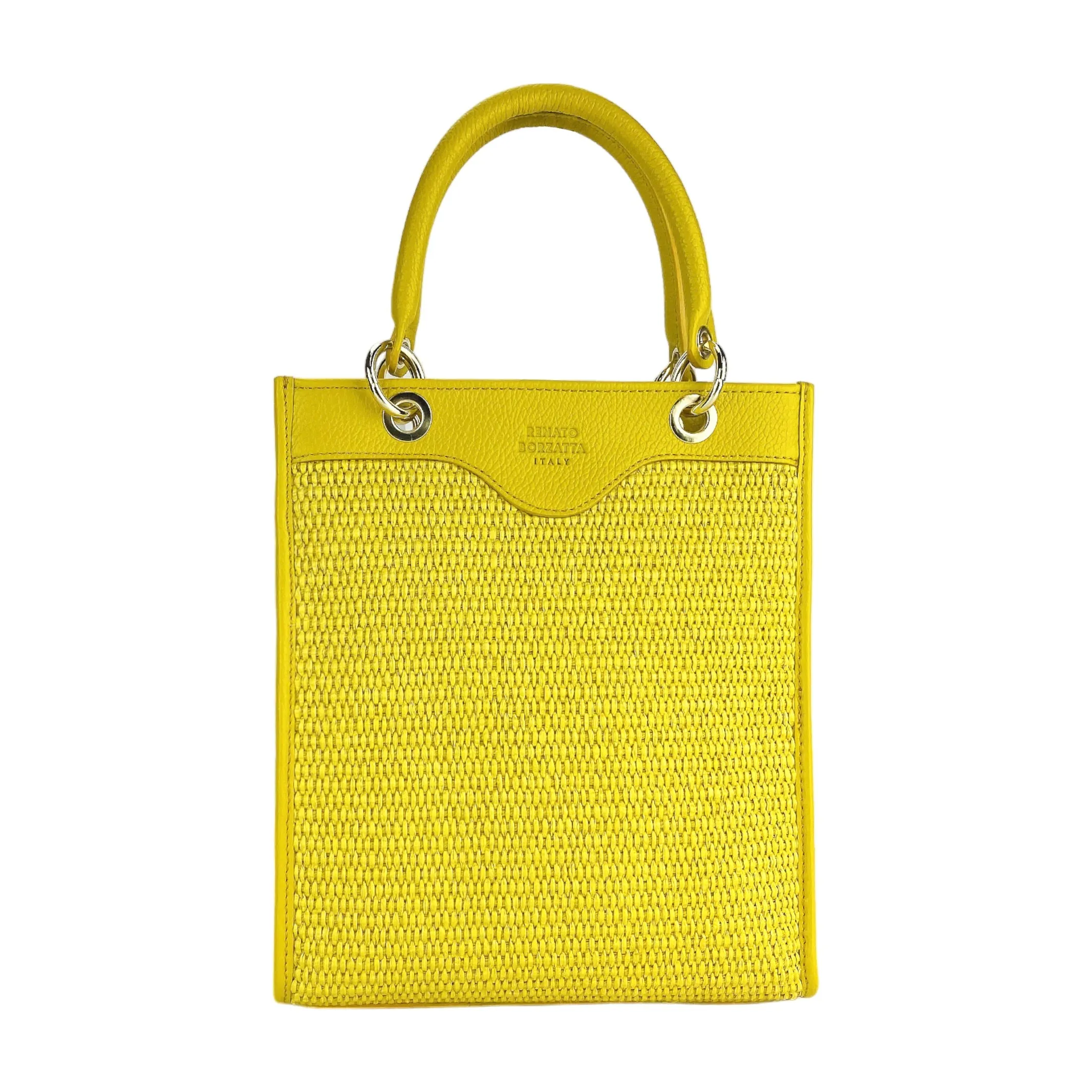 Renato Borzatta Vertical leather and straw shoulder bag yellow