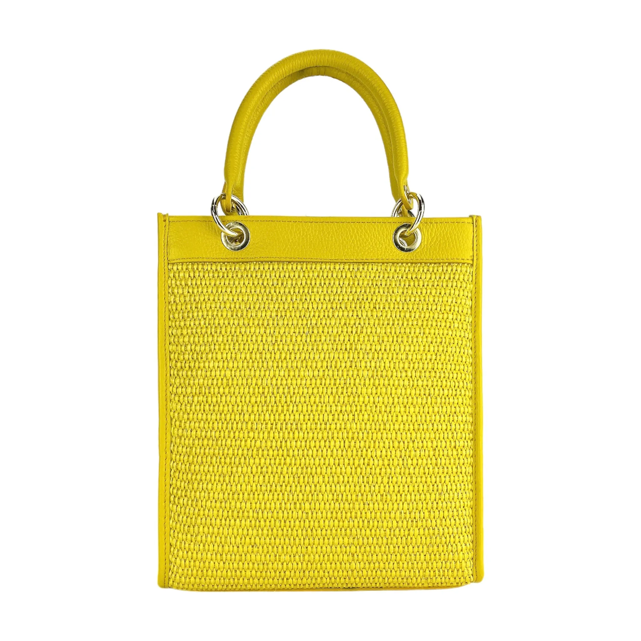 Renato Borzatta Vertical leather and straw shoulder bag yellow