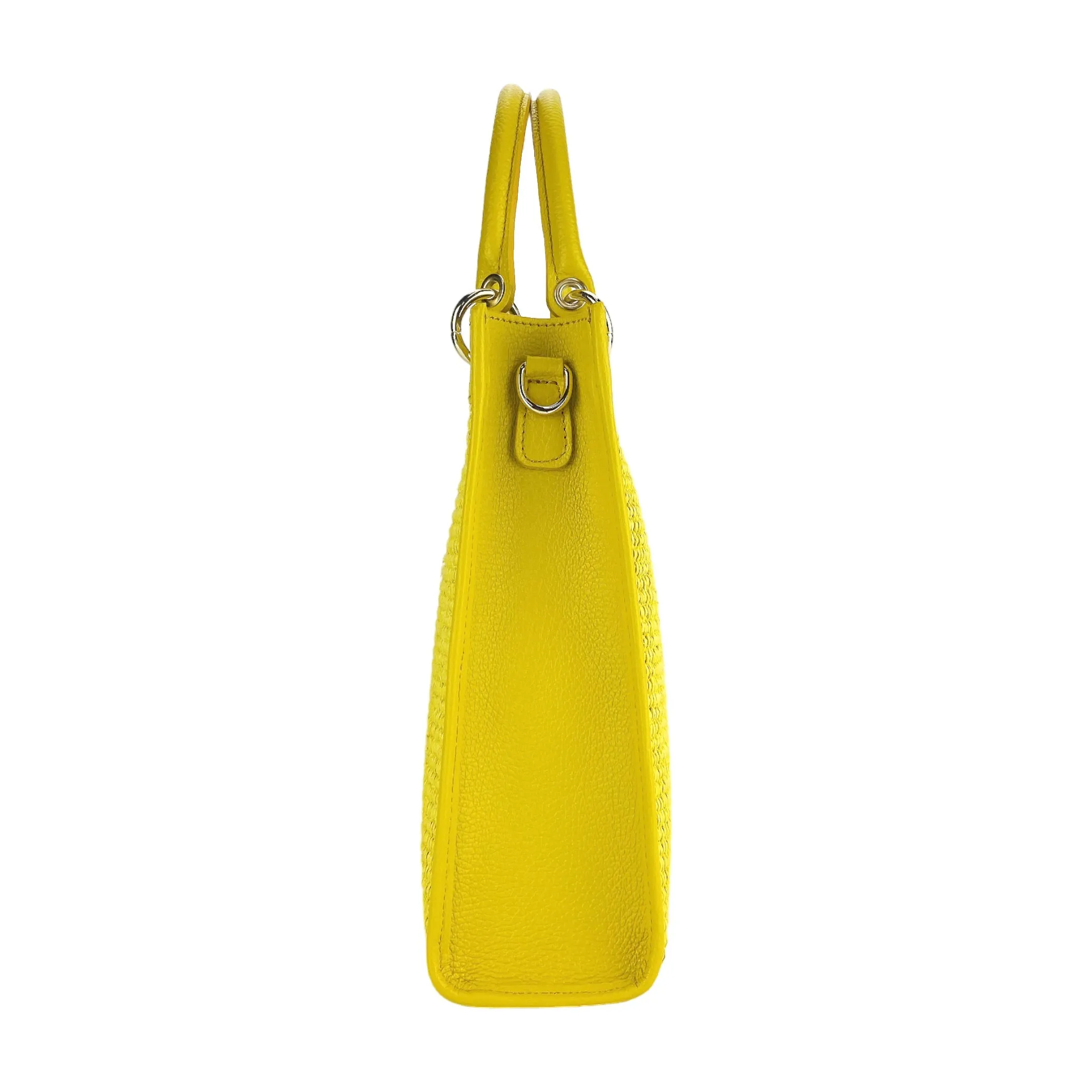Renato Borzatta Vertical leather and straw shoulder bag yellow