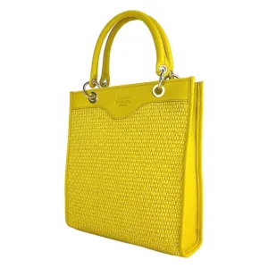 Renato Borzatta Vertical leather and straw shoulder bag yellow