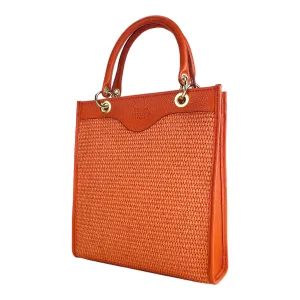 Renato Borzatta Vertical straw and leather shoulder bag coral orange