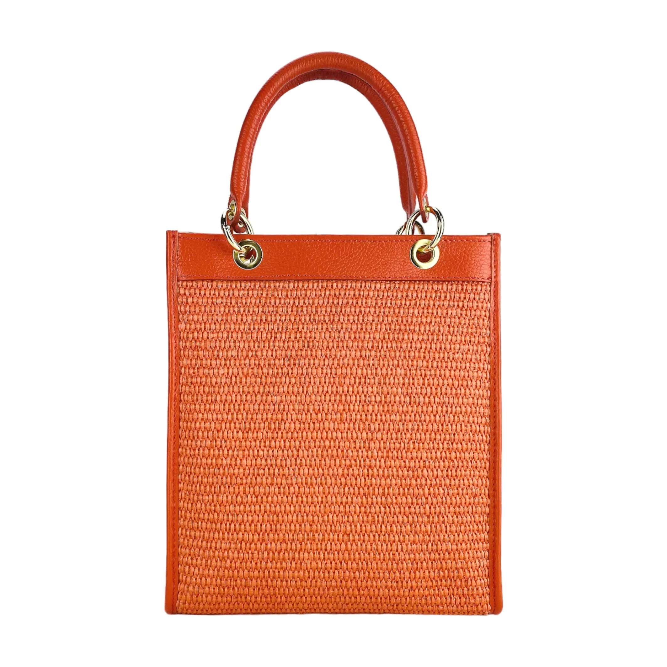 Renato Borzatta Vertical straw and leather shoulder bag coral orange