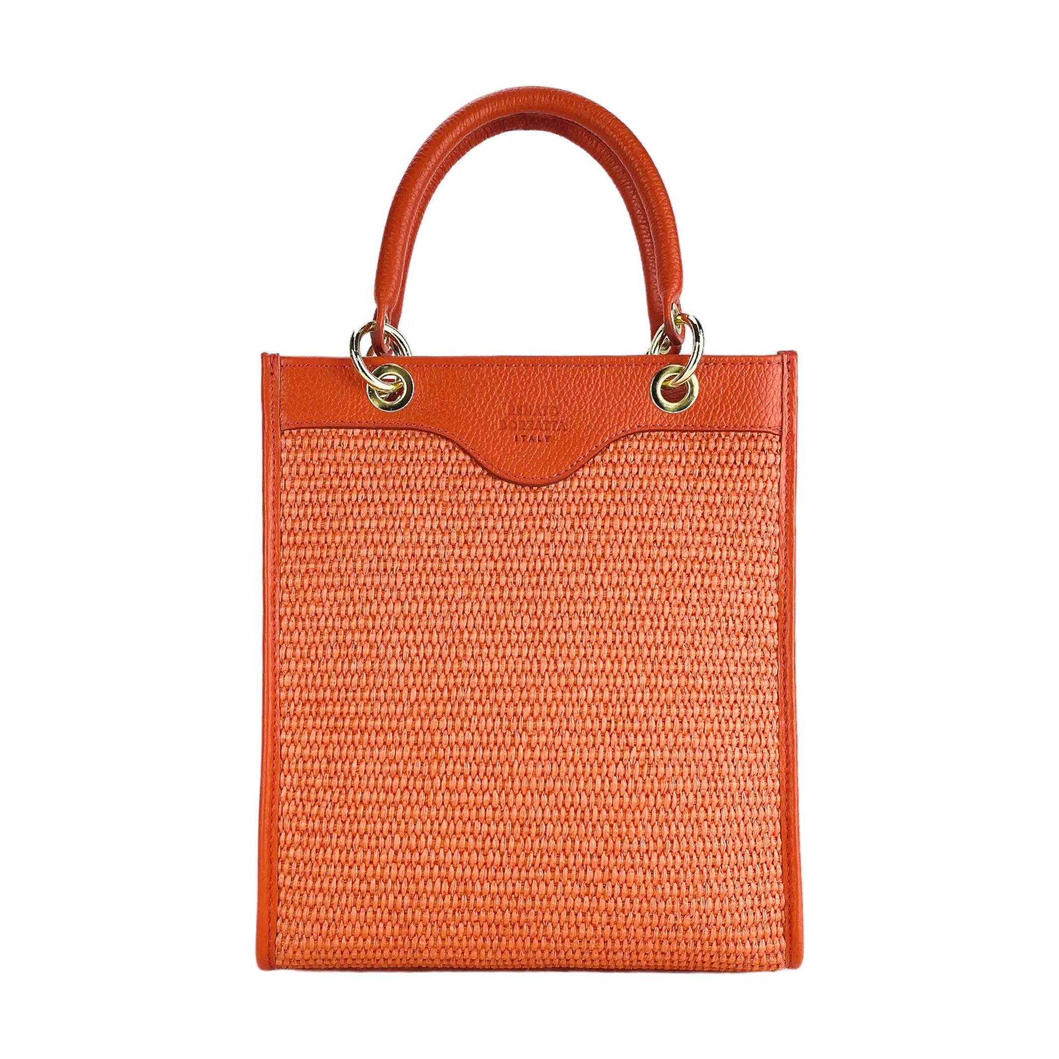 Renato Borzatta Vertical straw and leather shoulder bag coral orange