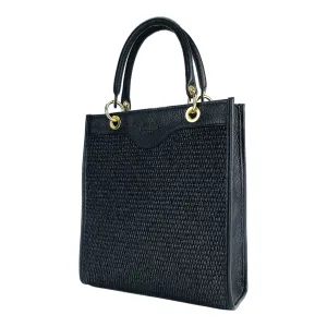 Renato Borzatta Vertical women's leather and straw shoulder bag black