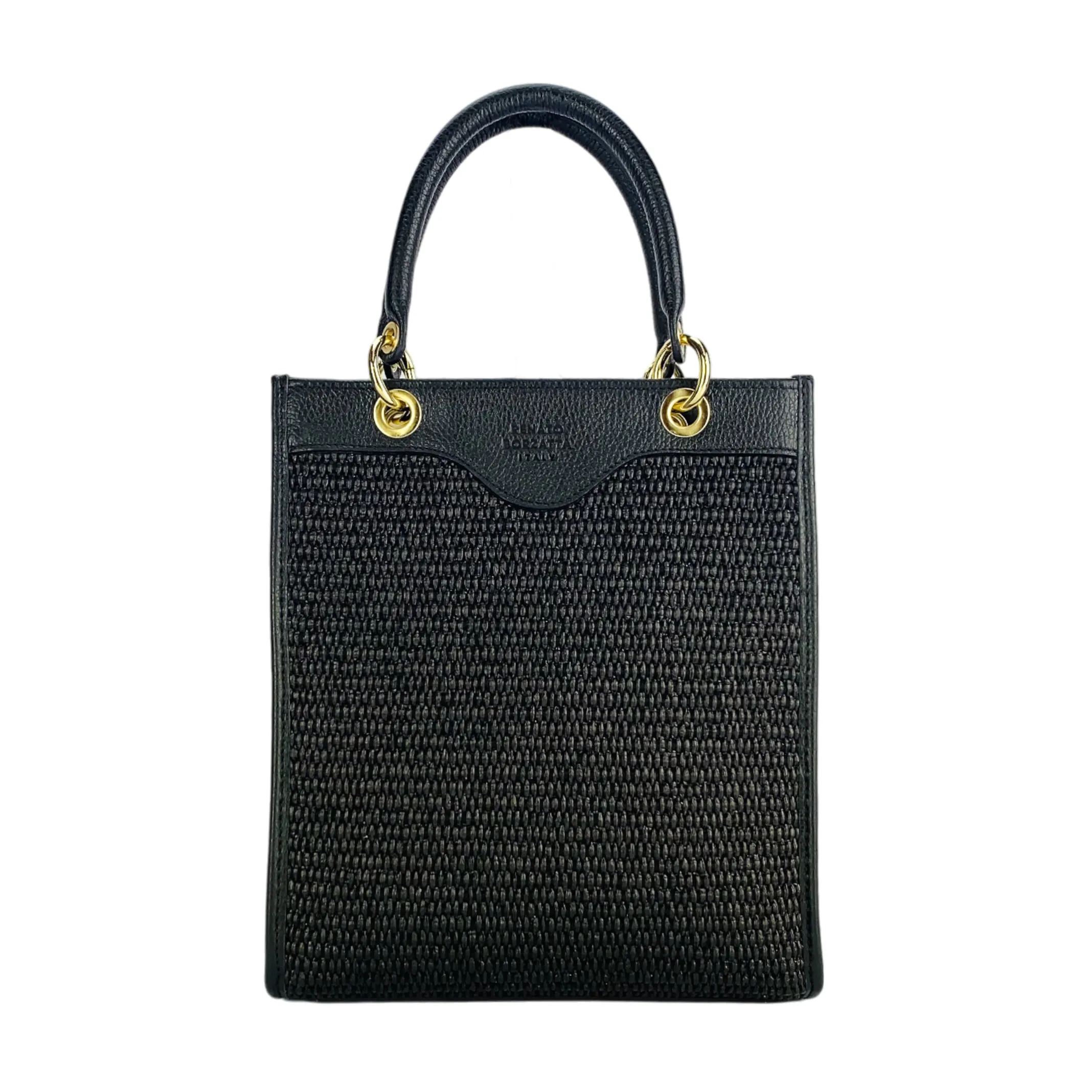 Renato Borzatta Vertical women's leather and straw shoulder bag black