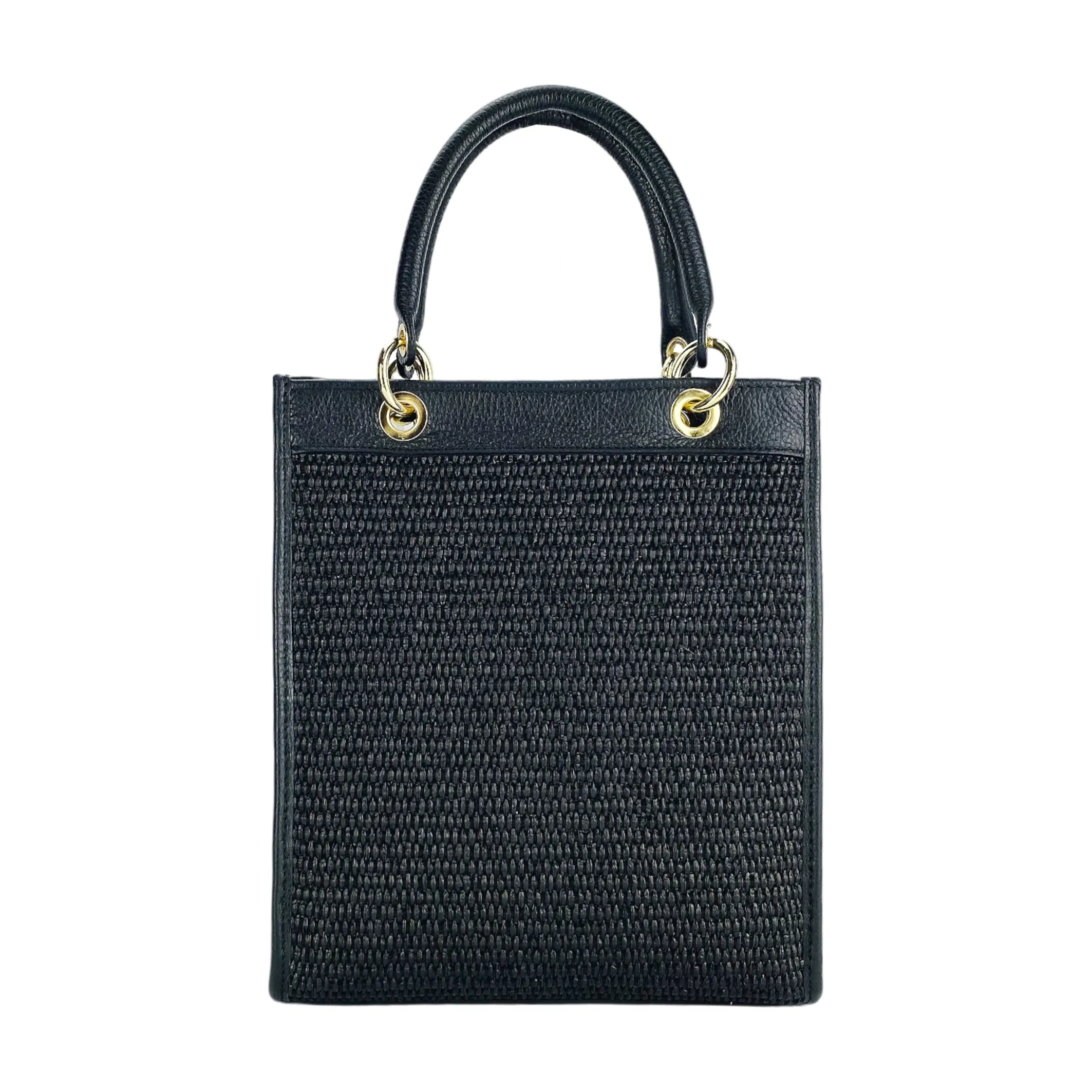 Renato Borzatta Vertical women's leather and straw shoulder bag black