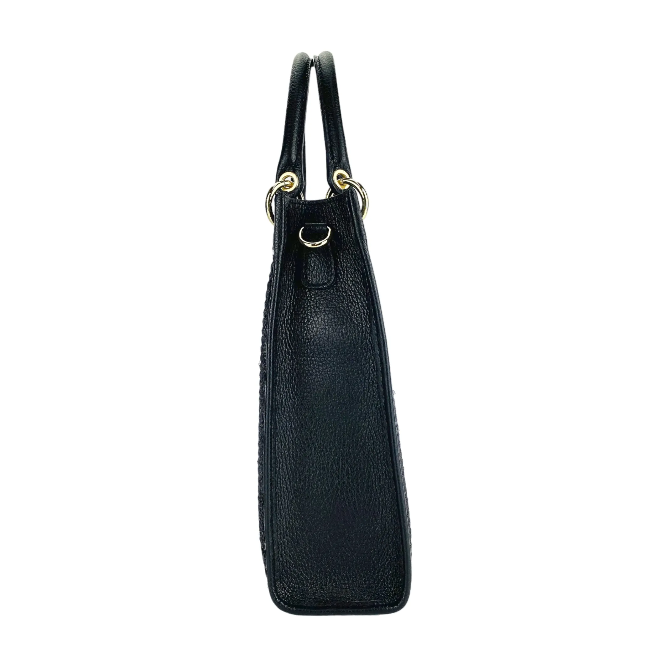 Renato Borzatta Vertical women's leather and straw shoulder bag black