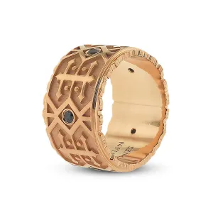 Rose Gold, Black Diamond Men's Wedding Band, Navajo Inspired Pattern