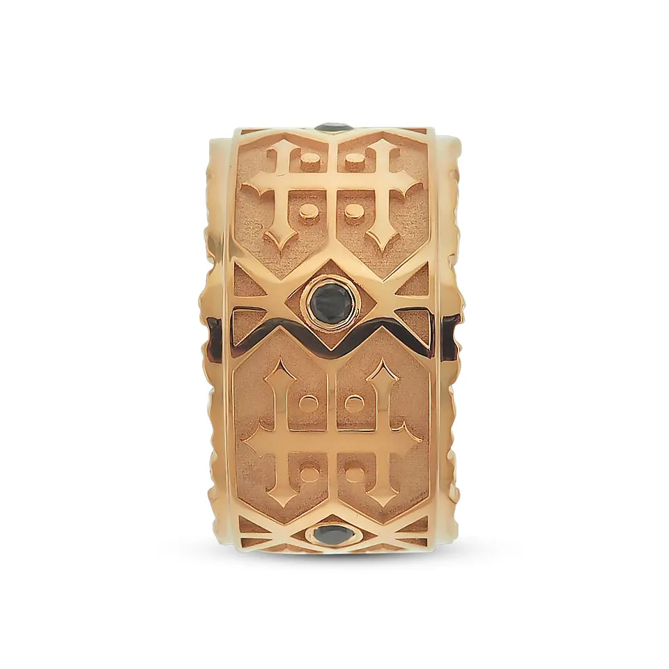 Rose Gold, Black Diamond Men's Wedding Band, Navajo Inspired Pattern