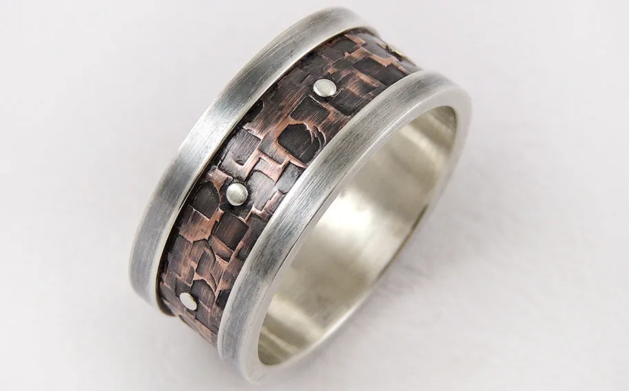 Rustic unique mens ring