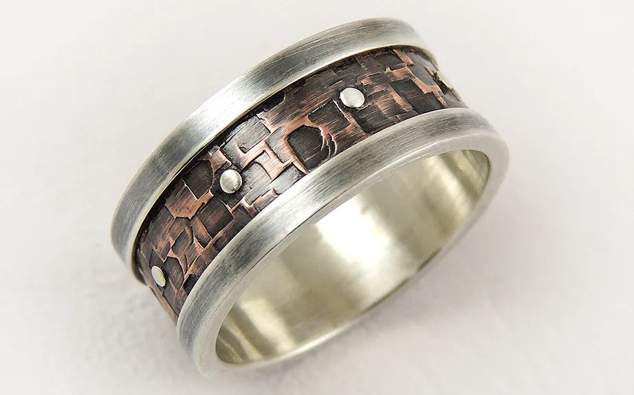 Rustic unique mens ring