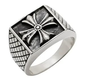 Samuel B. Sterling Silver Checker Design Cross Men's Ring (91661)