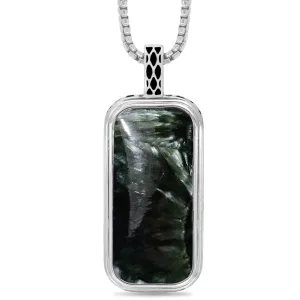 Seraphinite Stone Tag In Black Rhodium