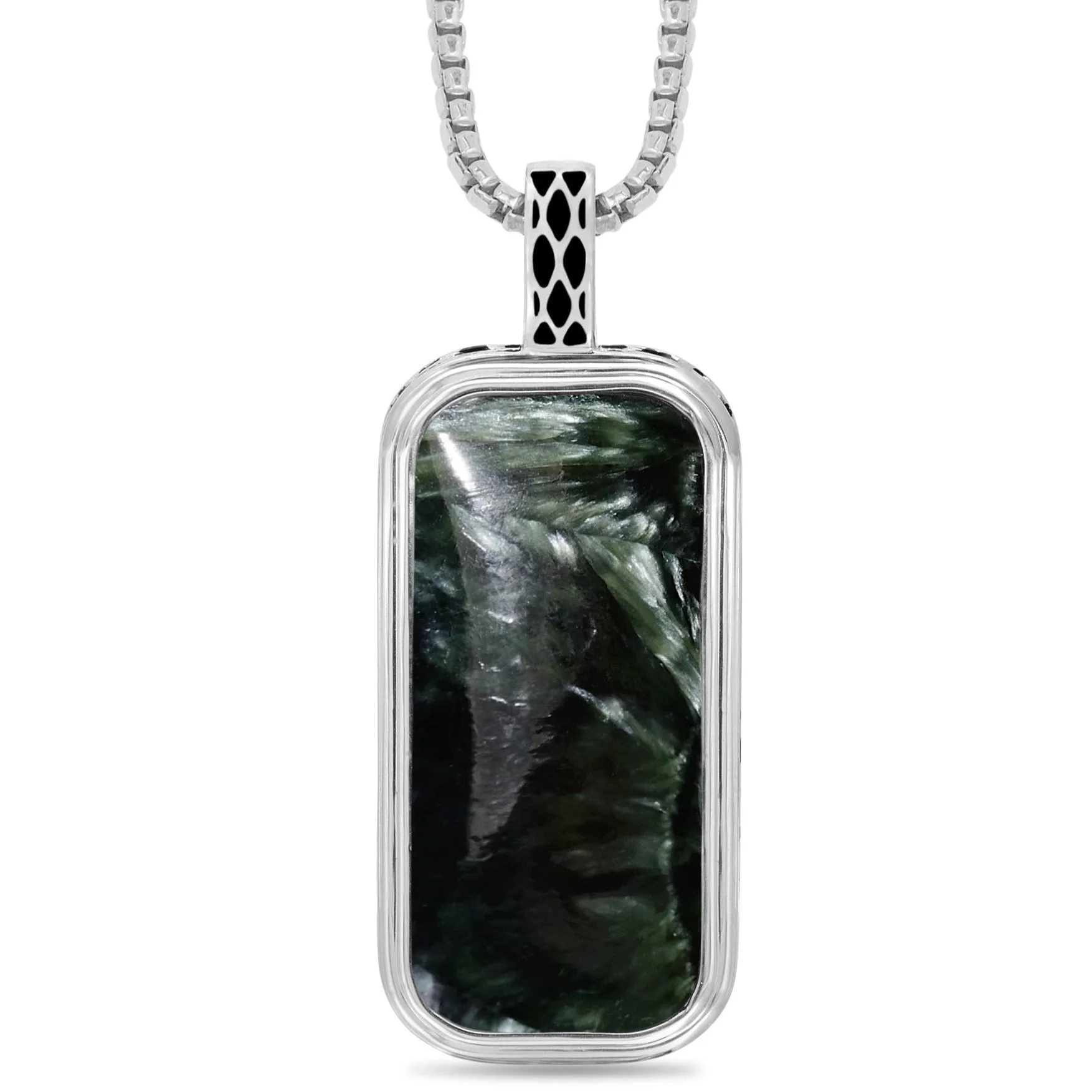 Seraphinite Stone Tag In Black Rhodium
