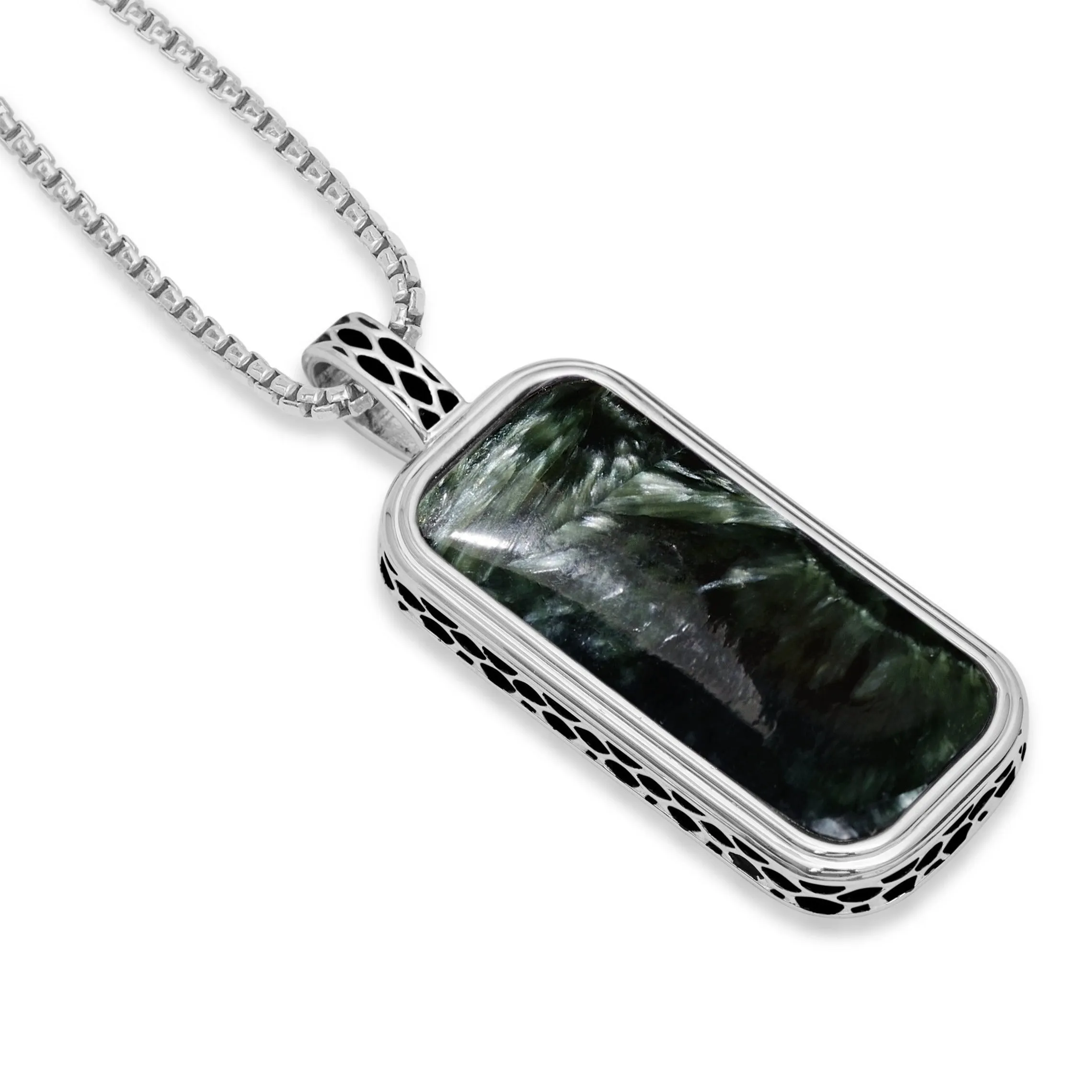 Seraphinite Stone Tag In Black Rhodium