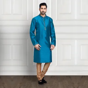 Shiny Light Blue Kurta with Copper Churidar Set