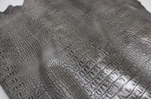 SILVER EMBOSSED CROCODILE LEATHER : Genuine Leather 2.5-3 oz. - Perfect for Handbags and Leather Crafts!