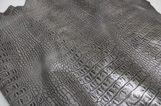 SILVER EMBOSSED CROCODILE LEATHER : Genuine Leather 2.5-3 oz. - Perfect for Handbags and Leather Crafts!