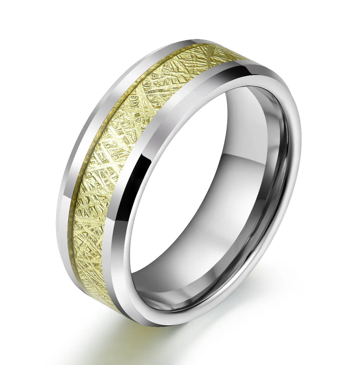 Silver Tungsten Leaf Leaf Men's Wedding Band 8MM
