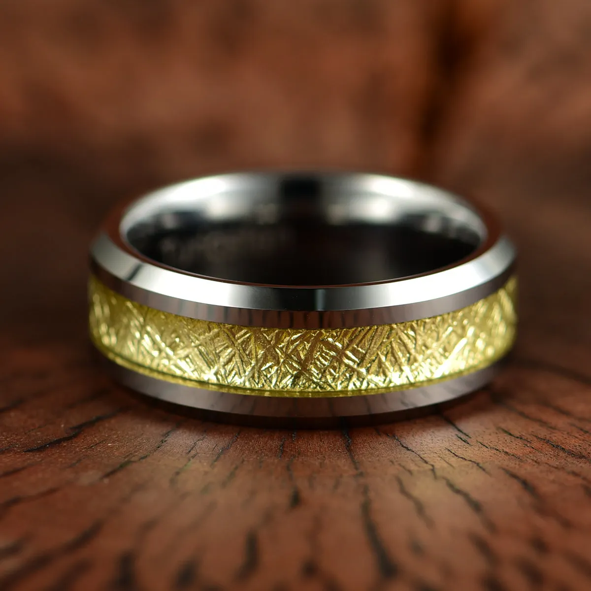 Silver Tungsten Leaf Leaf Men's Wedding Band 8MM