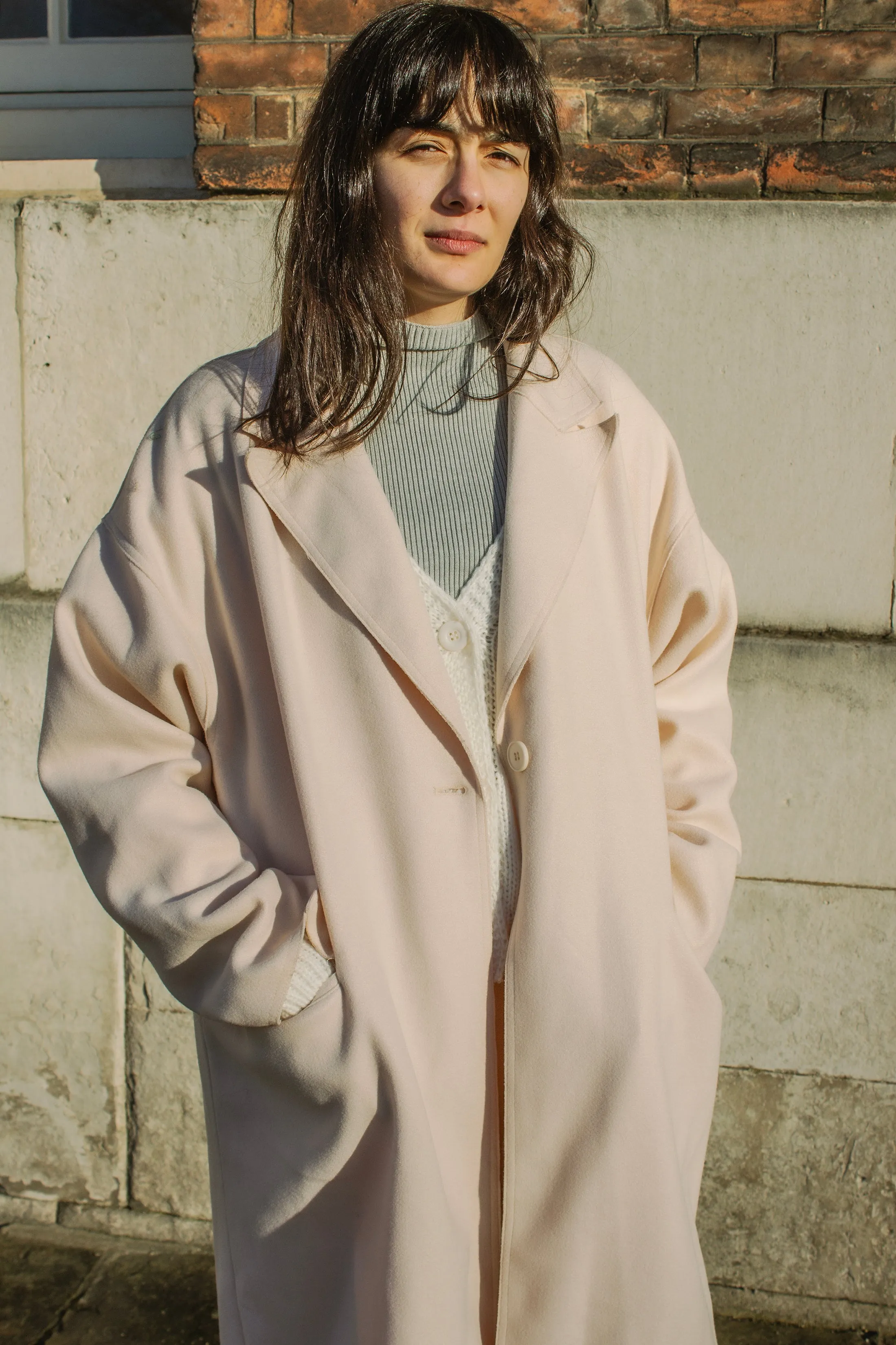 Single Button Top Collar Longline Coat