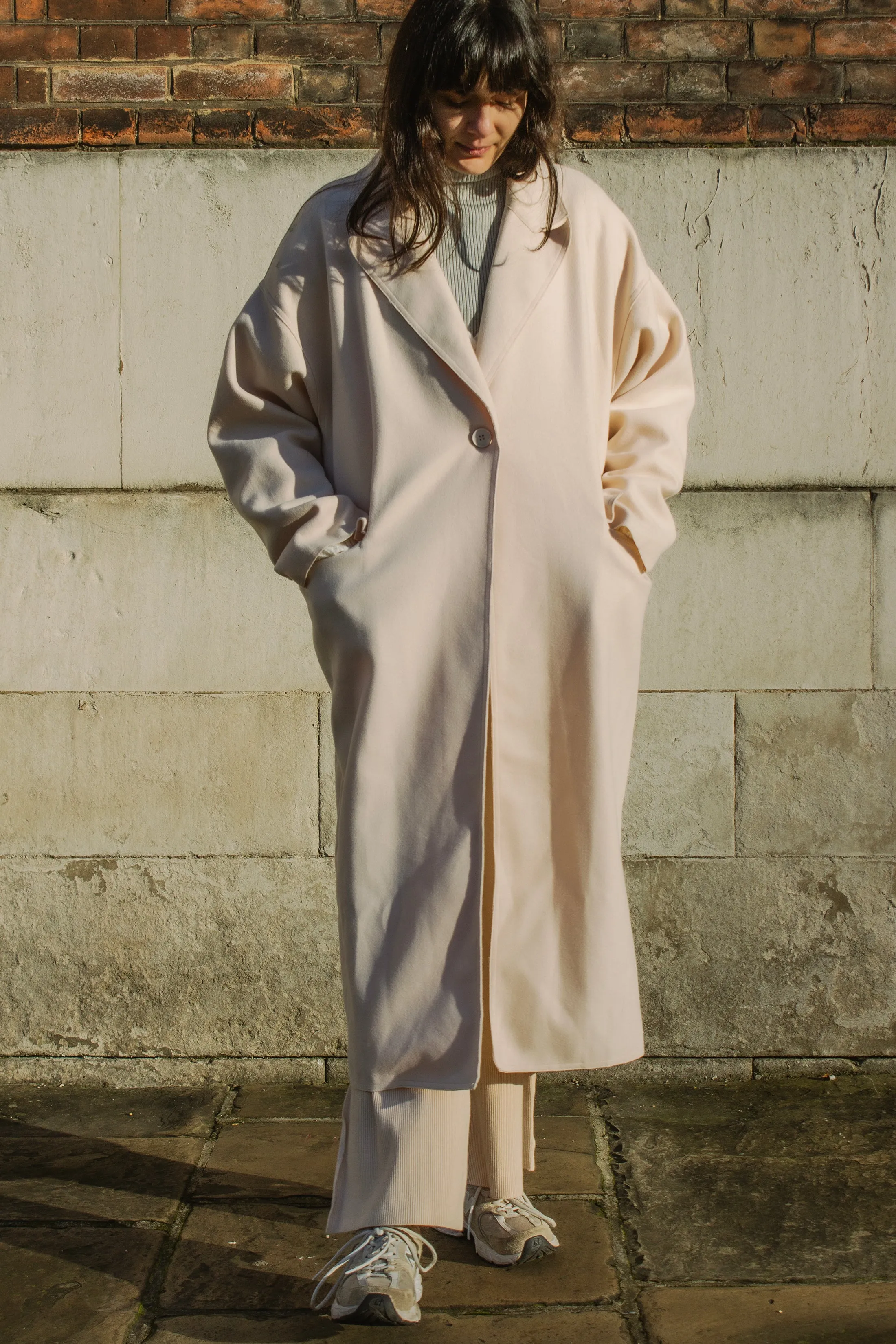 Single Button Top Collar Longline Coat