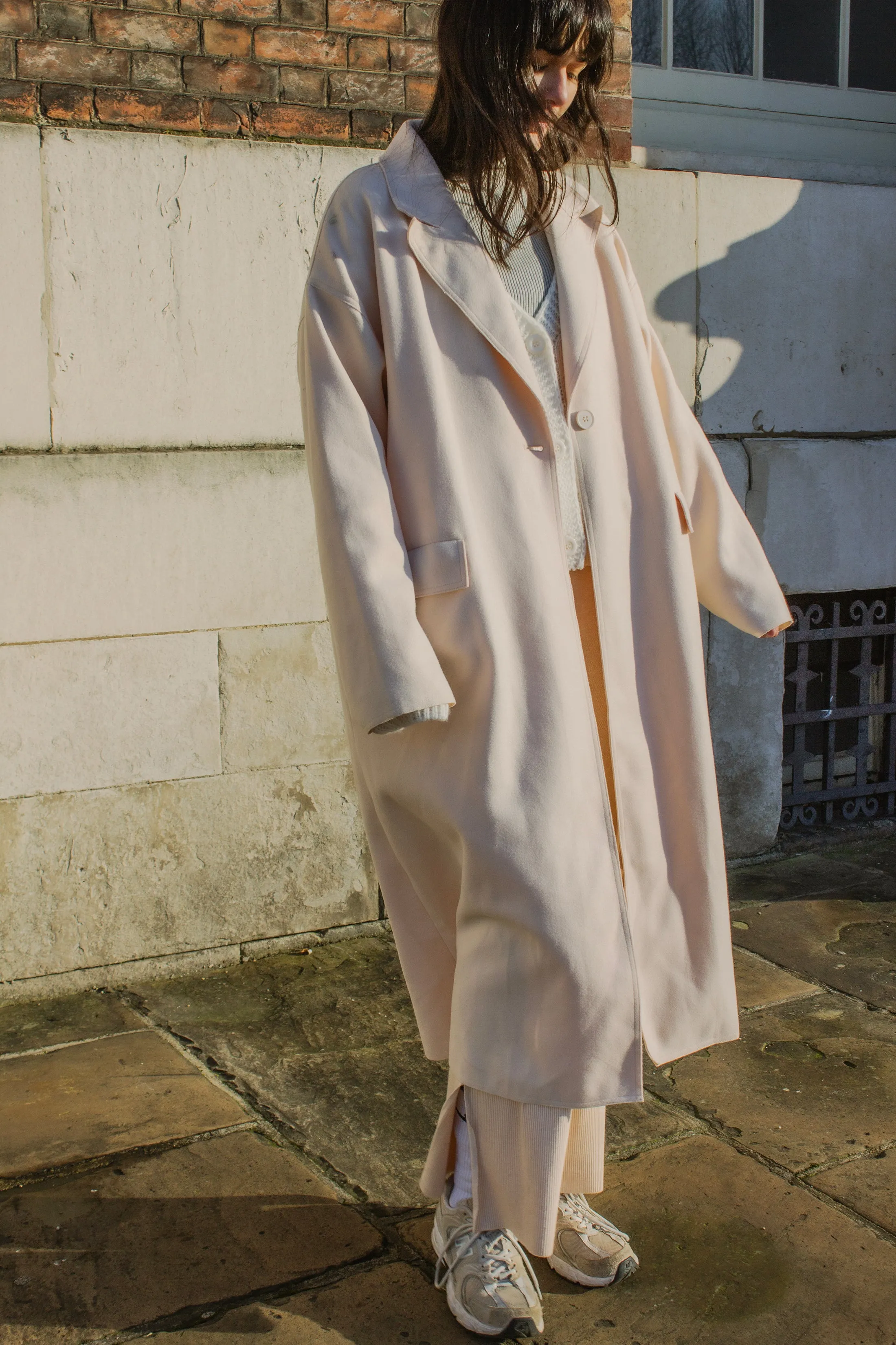 Single Button Top Collar Longline Coat