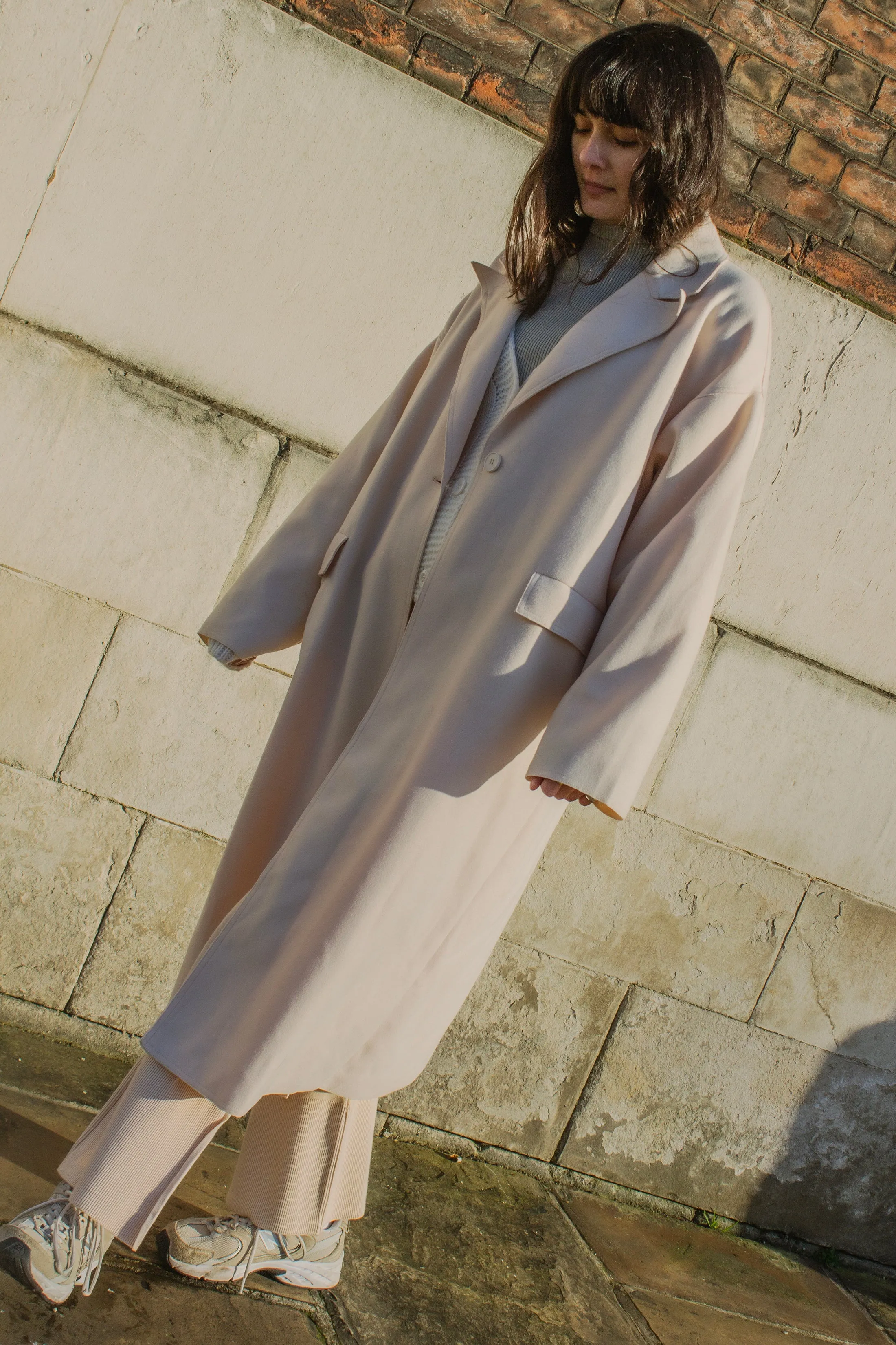 Single Button Top Collar Longline Coat