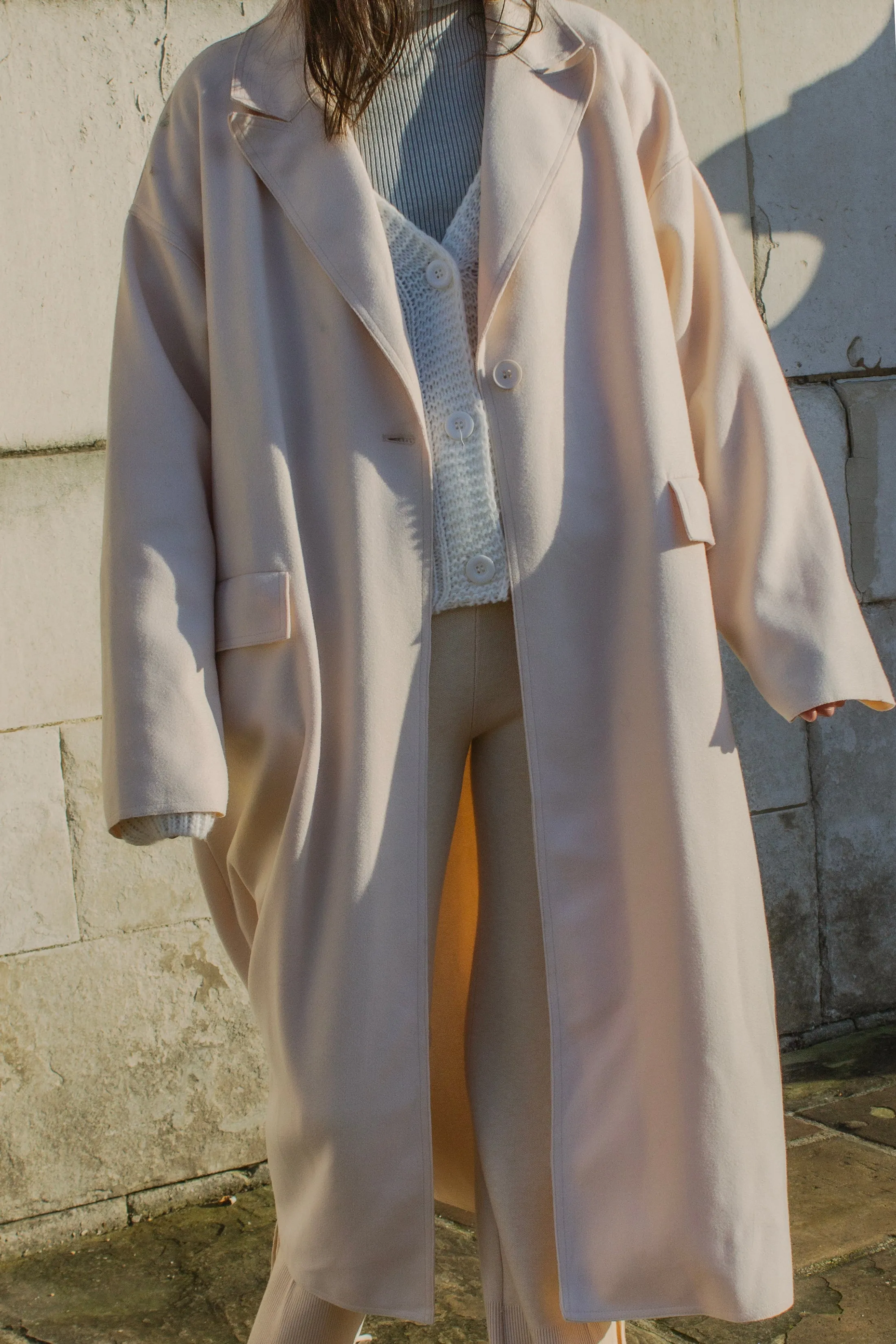 Single Button Top Collar Longline Coat