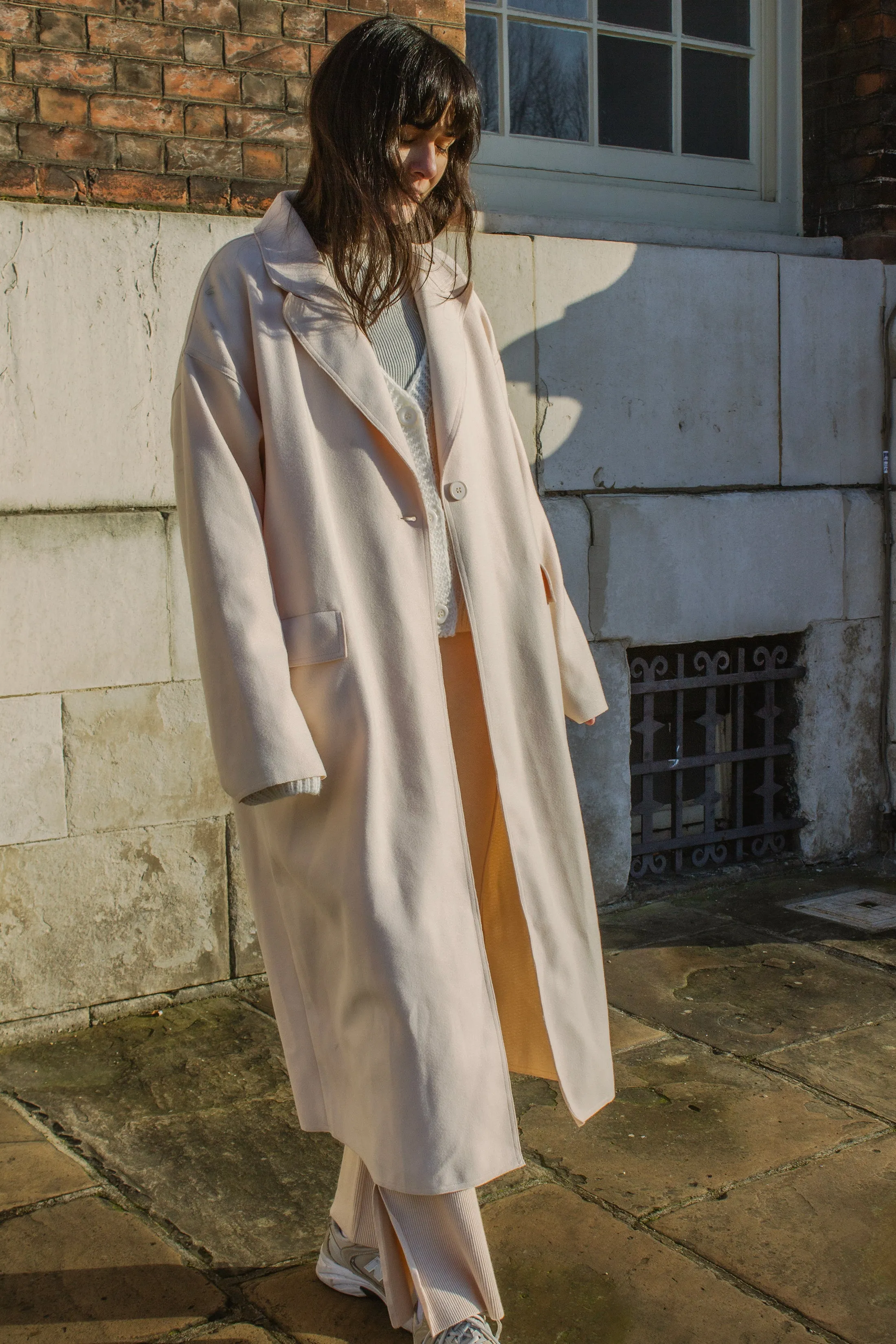 Single Button Top Collar Longline Coat