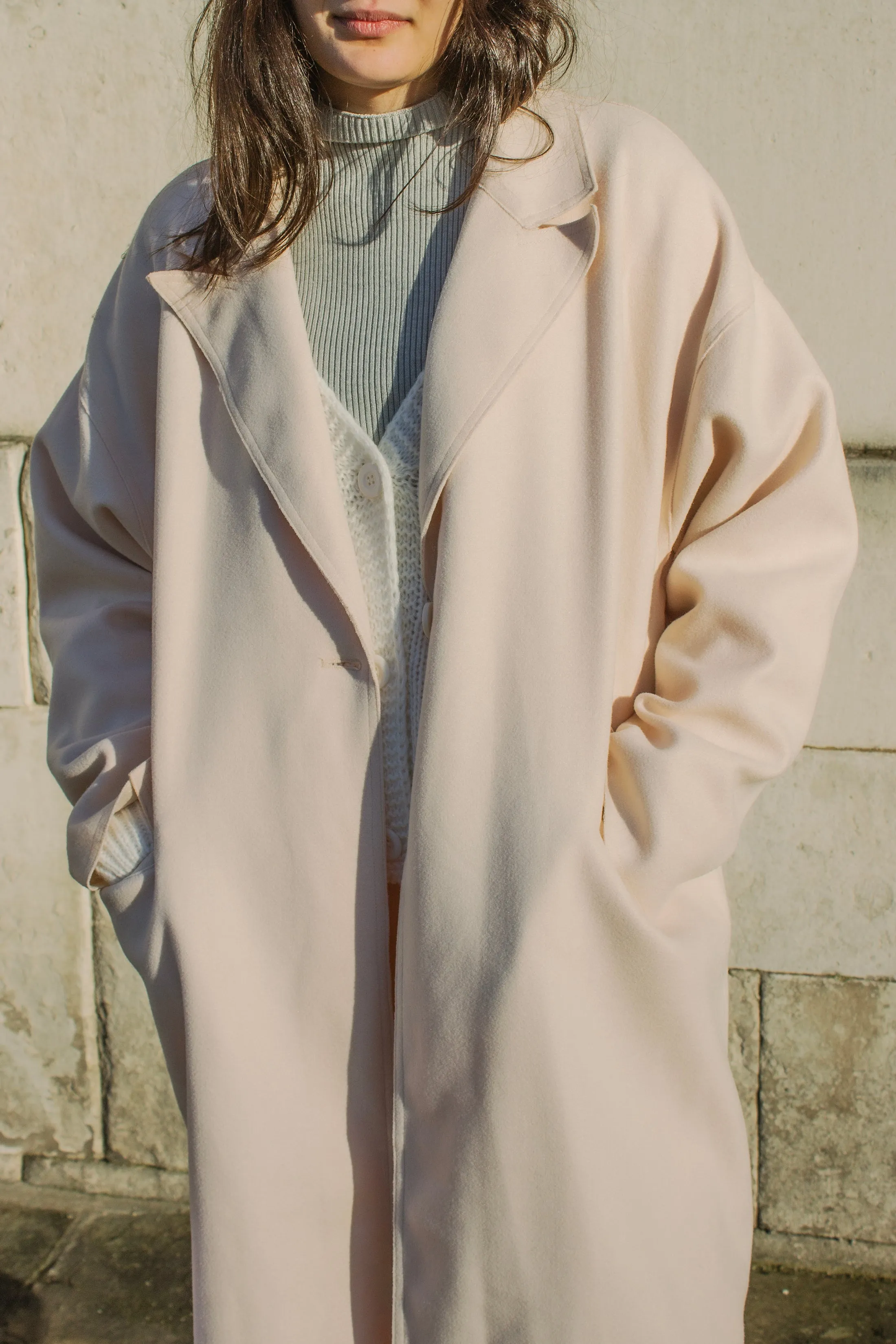 Single Button Top Collar Longline Coat
