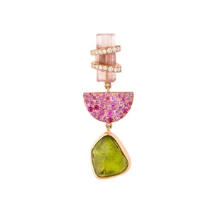 Single Pink & Green Tourmaline with Pink Sapphire Moon Earring
