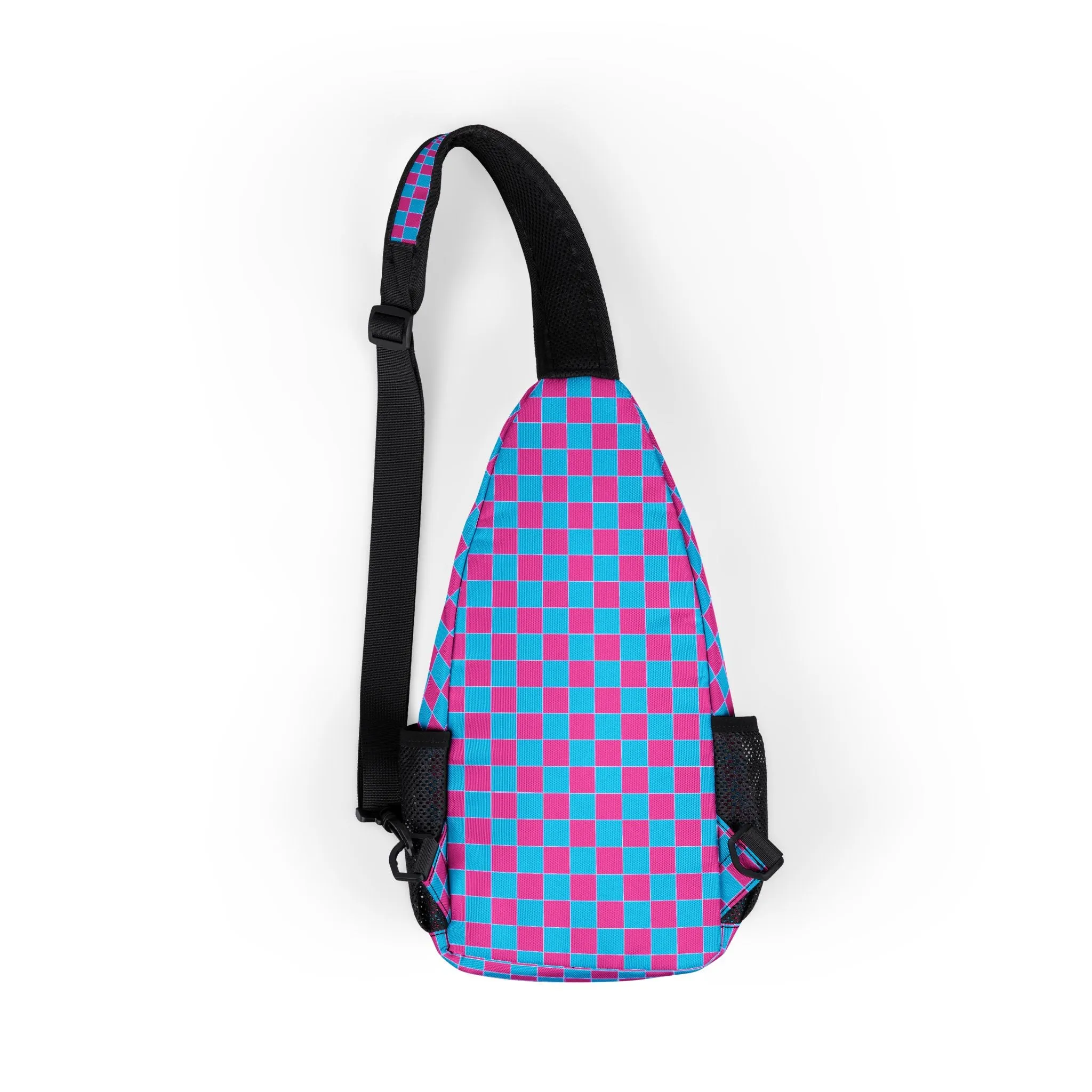 Skater Chest Bag - Aqua and Pink Checkerboard Design with 80s Vibe