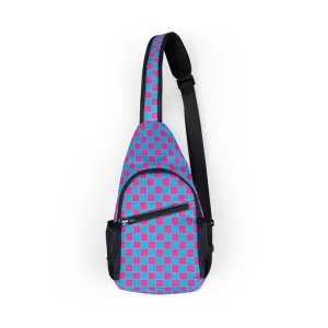 Skater Chest Bag - Aqua and Pink Checkerboard Design with 80s Vibe