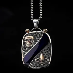 Skull And Fleur De Lis Necklace, Men's Sterling Silver Necklace