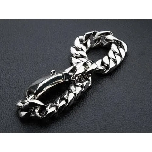 Small Cuban Link Chain Sterling Silver Men's Biker Bracelet