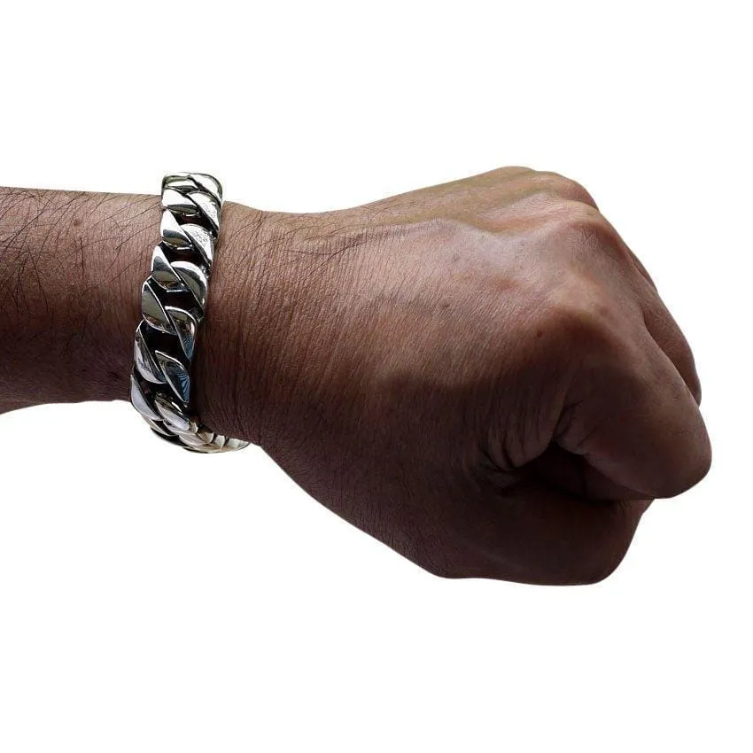 Small Cuban Link Chain Sterling Silver Men's Biker Bracelet