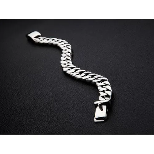 Small Cuban Link Chain Sterling Silver Men's Biker Bracelet