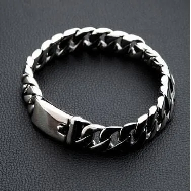 Small Cuban Link Chain Sterling Silver Men's Biker Bracelet