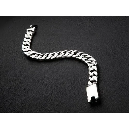 Small Cuban Link Chain Sterling Silver Men's Biker Bracelet