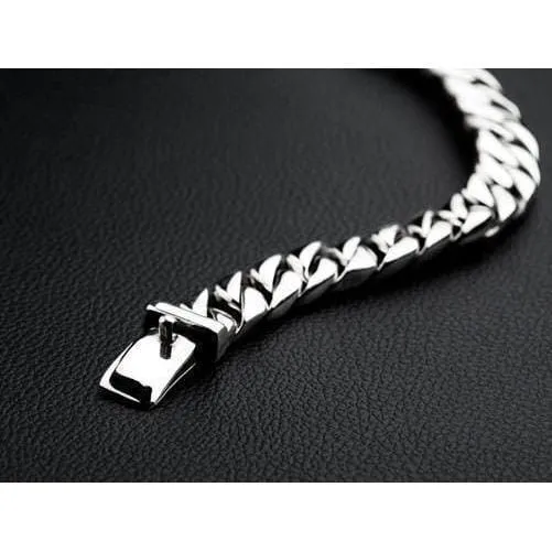 Small Cuban Link Chain Sterling Silver Men's Biker Bracelet