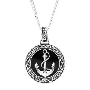 Sterling Silver Gent's Onyx Anchor Pendant Sky Collection SP2302 with Chain