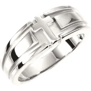 Sterling Silver Ladies Religious Cross Duo Band, Size 6