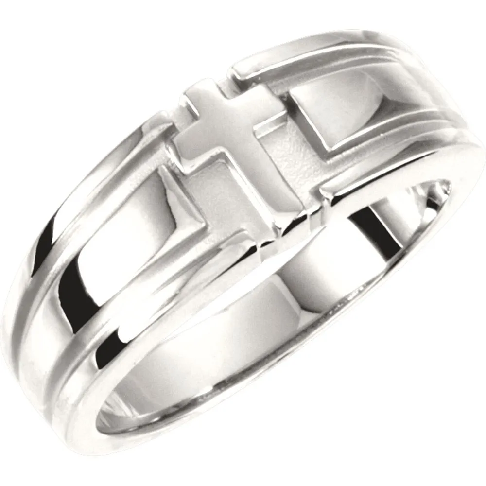 Sterling Silver Ladies Religious Cross Duo Band, Size 6