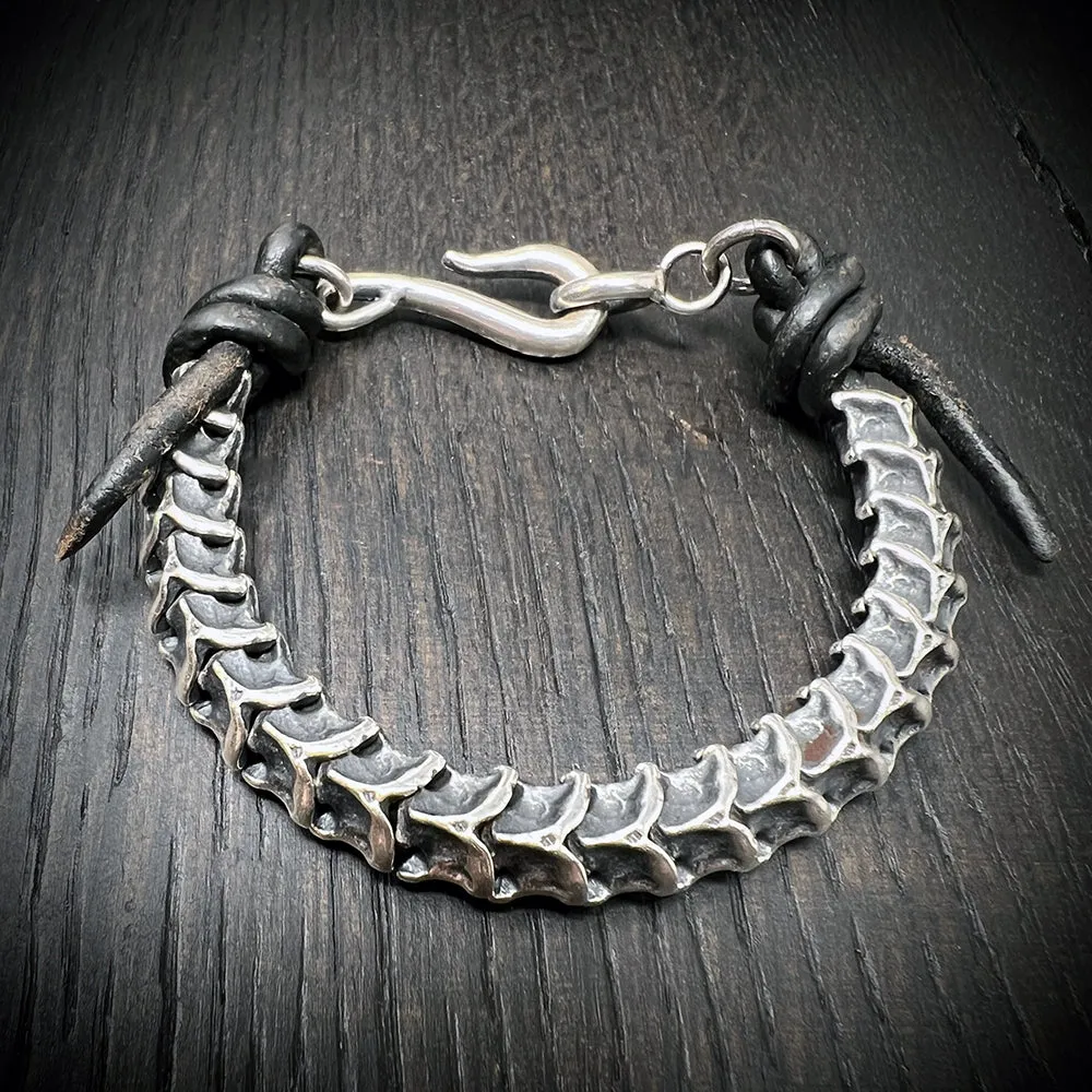 Sterling Silver Vertebrae Leather Bracelet